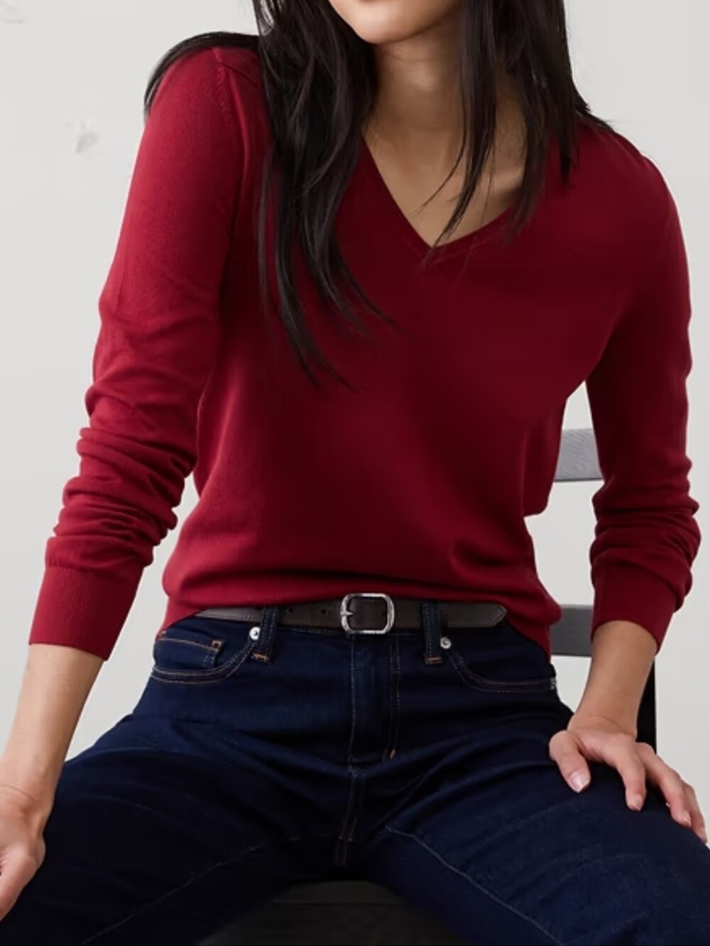 Speculation Women Deep Red V-Neck Long Sleeve Rib Tunic Size Petite Medium NWT